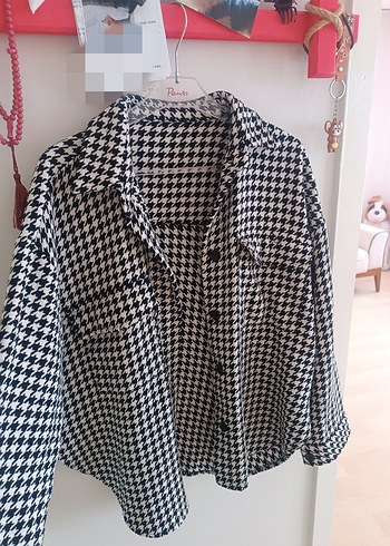 Düğmeli, Notch Yaka, kaz ayağı desenli gömlek - Görsel 2