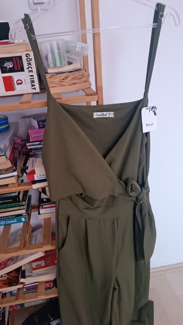 Kadın Haki Uzun Askılı Tulum - Görsel 2