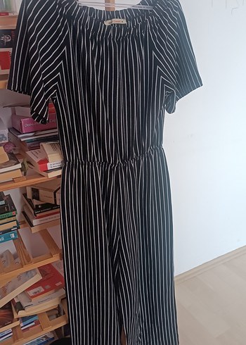 Kadın Siyah Çizgili Uzun Tulum - Görsel 2