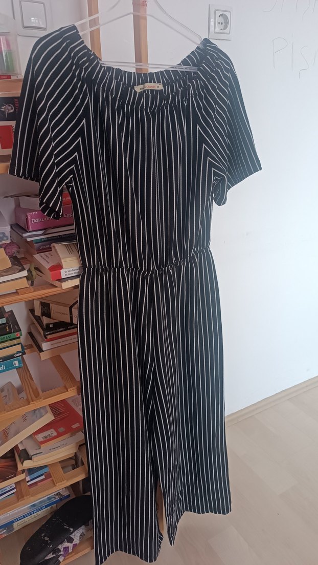 Kadın Siyah Çizgili Uzun Tulum - Görsel 2