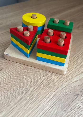 Renkli Ahşap Geometrik Şekiller Eğitici Oyuncak - Görsel 2