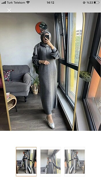 Trendyol & Milla Oversize bol kesim fermuar yakalı fitilli triko elbise