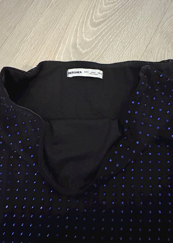 Bershka Siyah Straplez Taşlı Uzun Elbise
