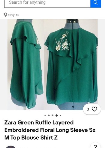m Beden Zara Yeşil Kat Kat Nakışlı Fırfırlı Bluz