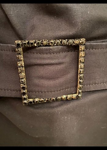 Kemerli Siyah Midi Ofis Elbisesi - Görsel 4