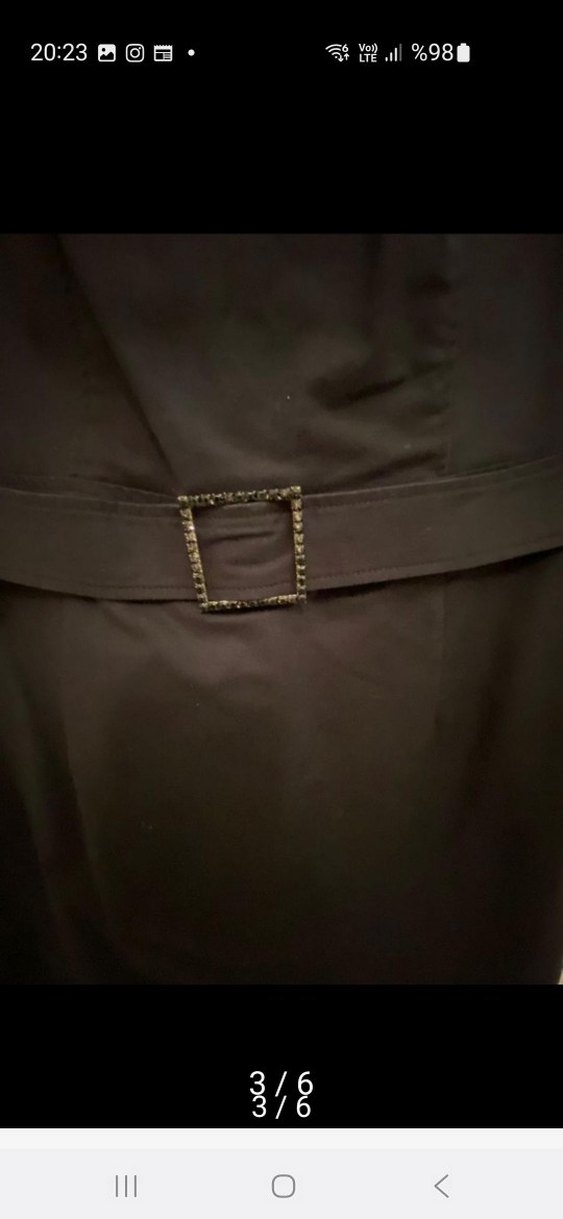 Kemerli Siyah Midi Ofis Elbisesi - Görsel 3