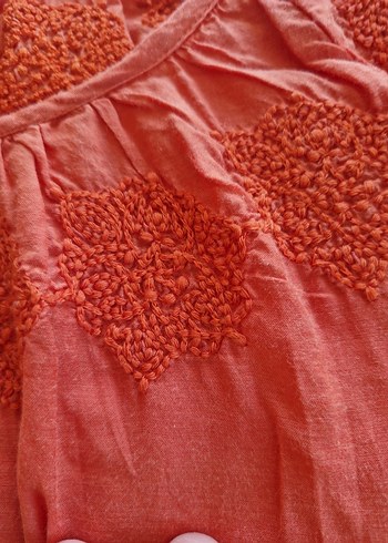 Kırmızı Keten Bohem Kadın Bluz - Görsel 7
