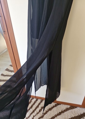 Gri Siyah Uzun Kolsuz şifon  Elbise - Görsel 6