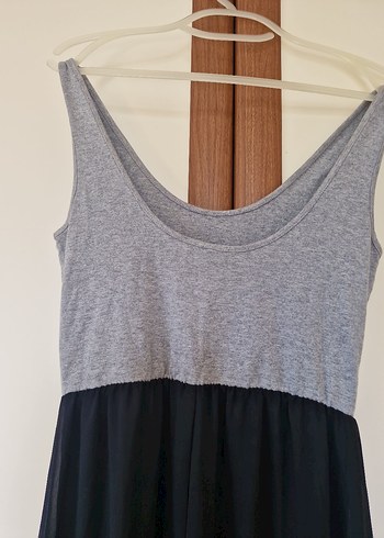 Gri Siyah Uzun Kolsuz şifon  Elbise - Görsel 4