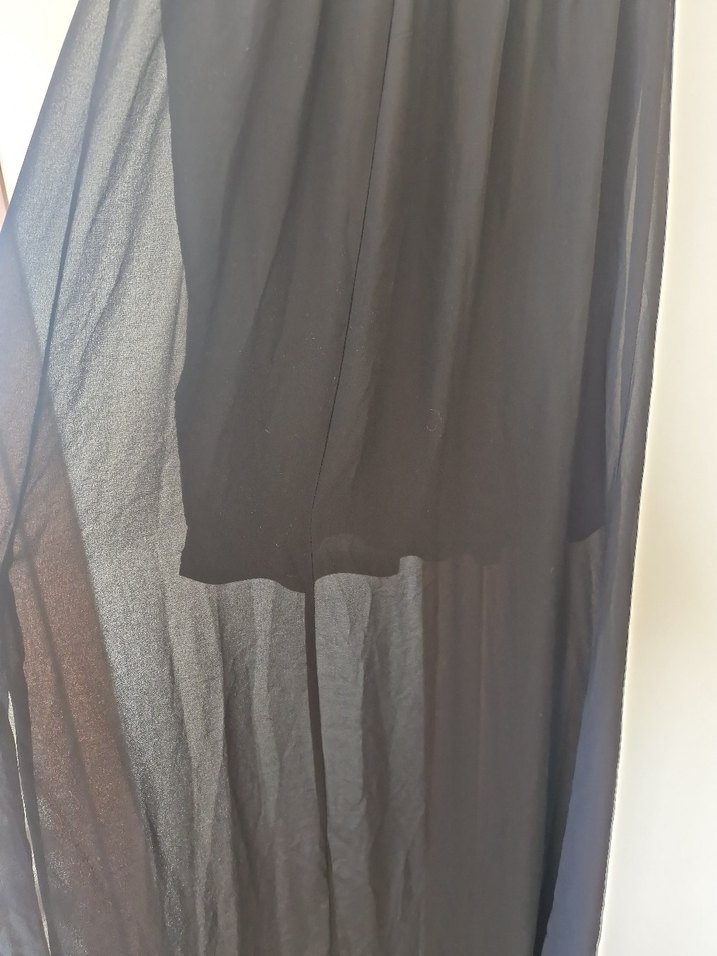 Gri Siyah Uzun Kolsuz şifon  Elbise - Görsel 5