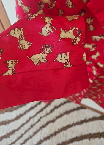 Kadın Vintage Kırmızı Uzun Kollu Pijama Üstü ve alt - Görsel 7