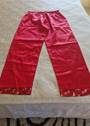 Kadın Vintage Kırmızı Uzun Kollu Pijama Üstü ve alt - Görsel 2