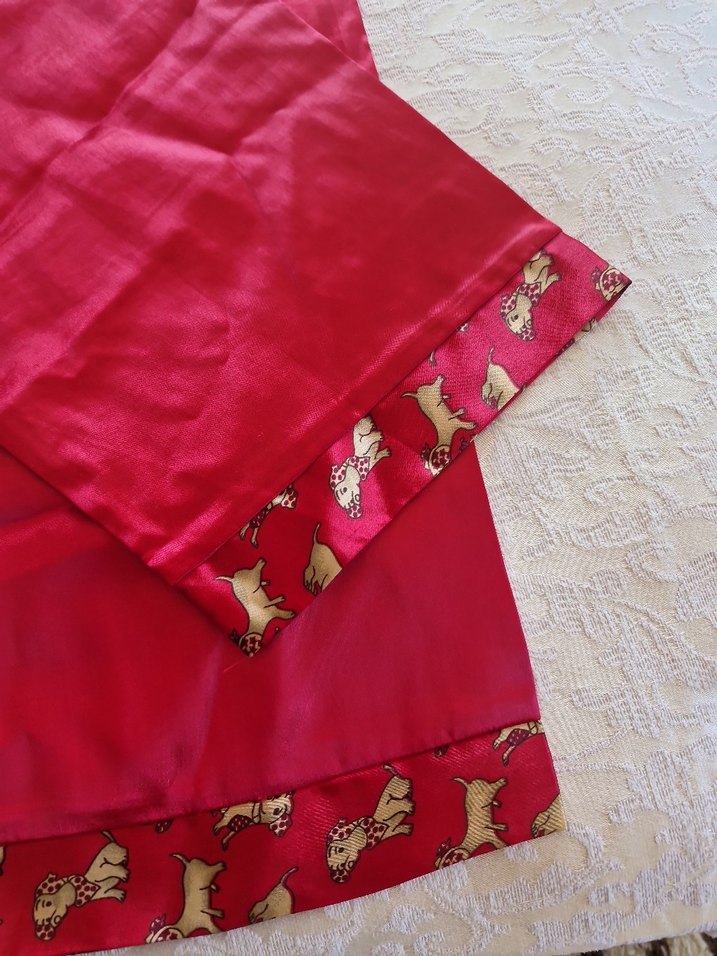 Kadın Vintage Kırmızı Uzun Kollu Pijama Üstü ve alt - Görsel 3