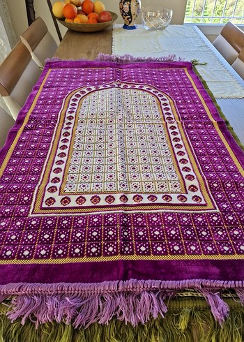 Desenli Koyu Yeşil Geleneksel kadife seccade - Görsel 2