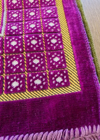 Desenli Koyu Yeşil Geleneksel kadife seccade - Görsel 7