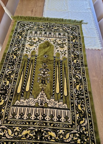 Desenli Koyu Yeşil Geleneksel kadife seccade - Görsel 4