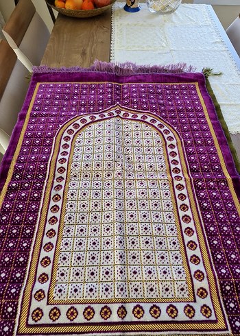 Desenli Koyu Yeşil Geleneksel kadife seccade - Görsel 3