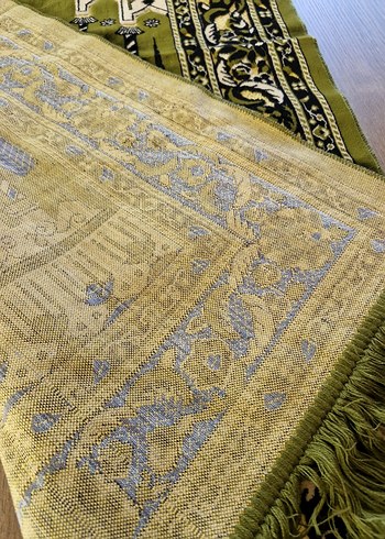 Desenli Koyu Yeşil Geleneksel kadife seccade - Görsel 5