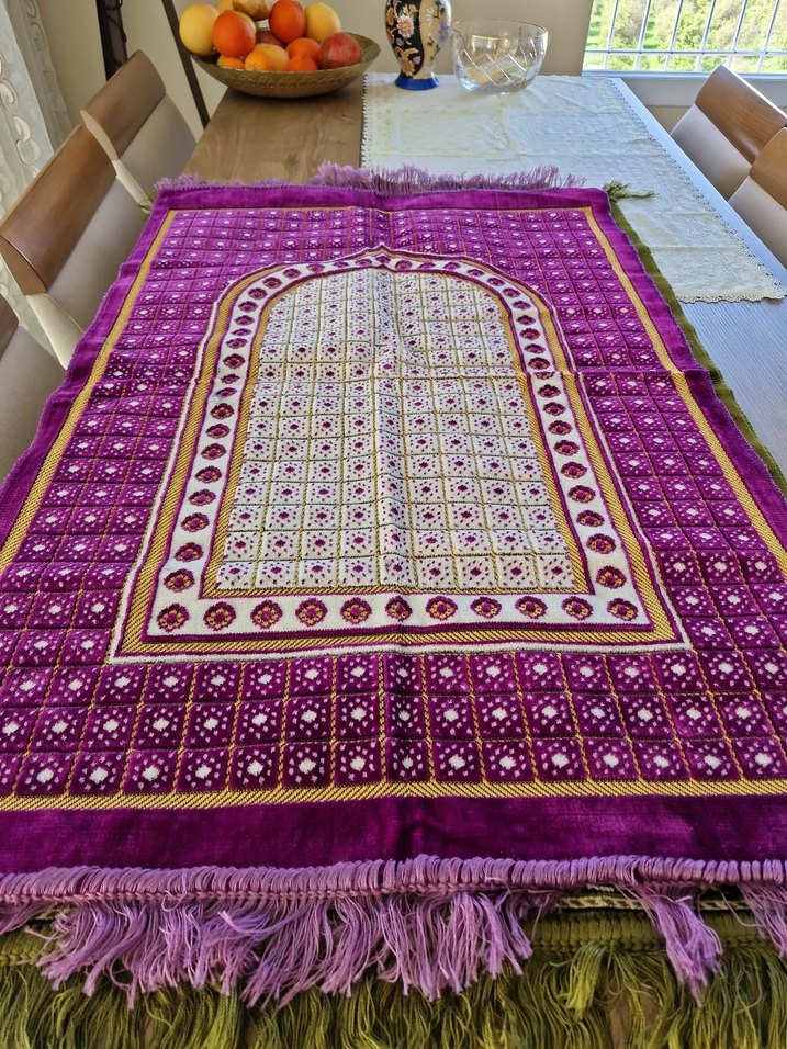 Desenli Koyu Yeşil Geleneksel kadife seccade - Görsel 2