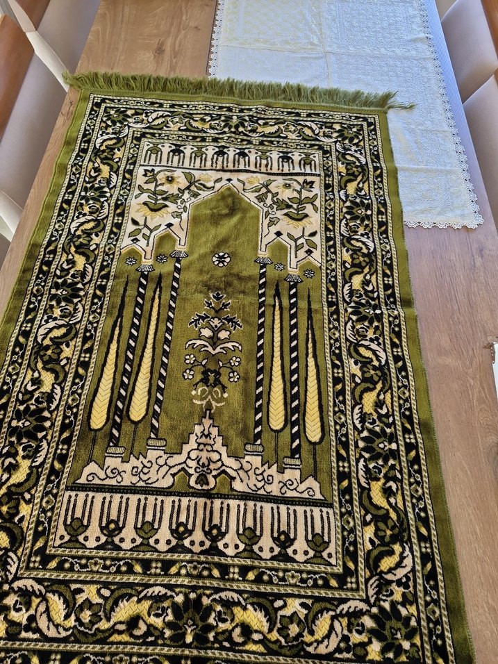 Desenli Koyu Yeşil Geleneksel kadife seccade - Görsel 4