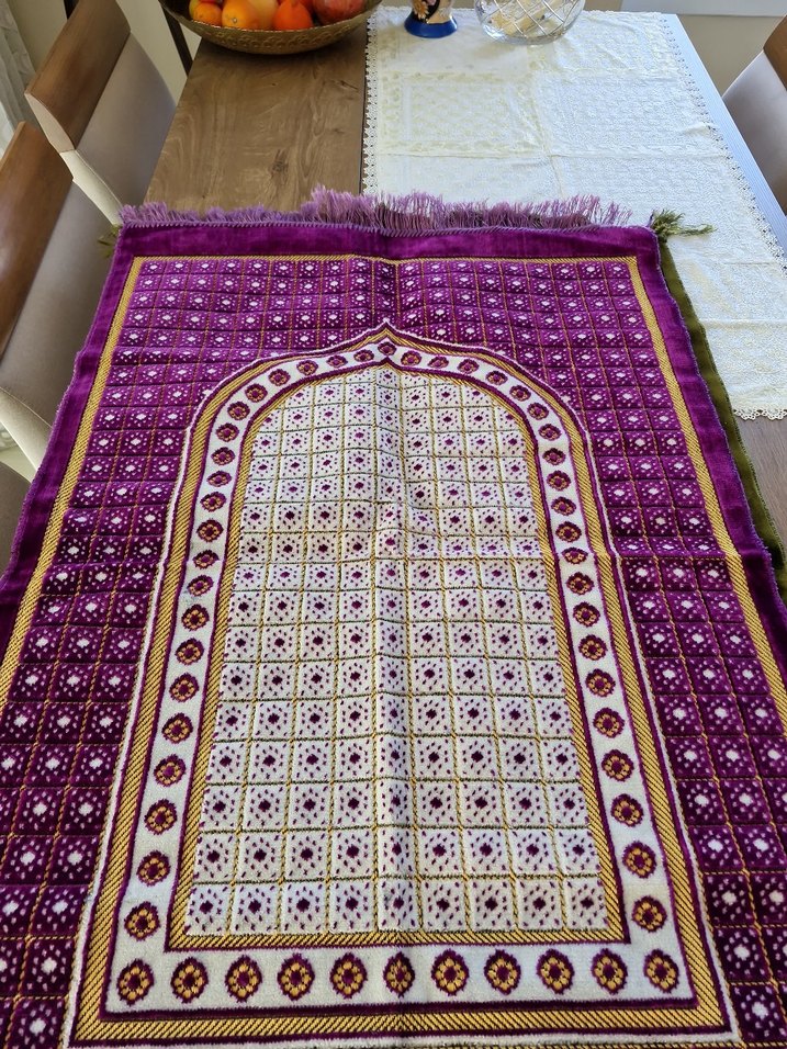 Desenli Koyu Yeşil Geleneksel kadife seccade - Görsel 3