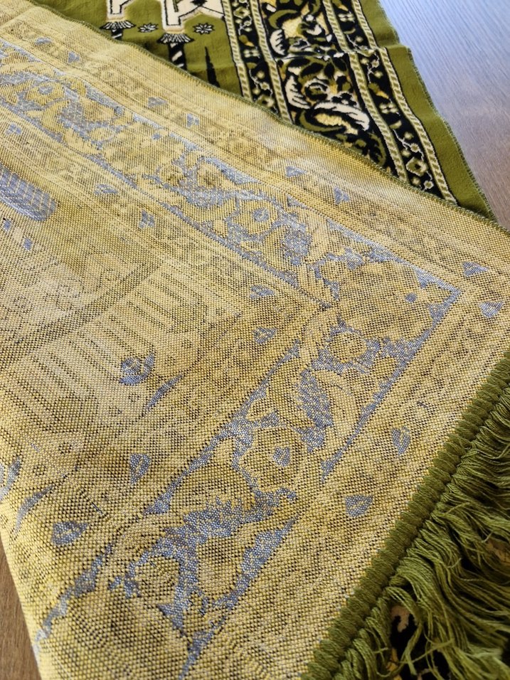 Desenli Koyu Yeşil Geleneksel kadife seccade - Görsel 5