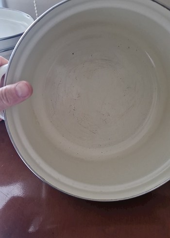 krem çiçek desenli kapaklı emaye tencere - Görsel 5