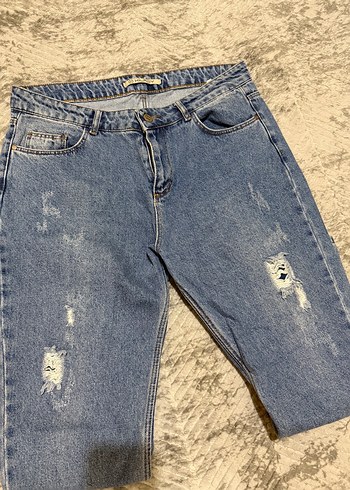 40 Beden Kadın Mavi Bol Kesim Denim Pantolon