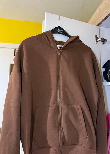 Kahverengi Fermuarlı Kapüşonlu Sweatshirt