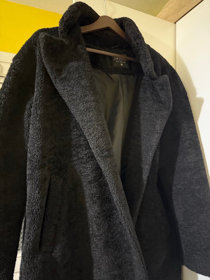 Siyah Midi Boy Peluş  Kaban - Görsel 2