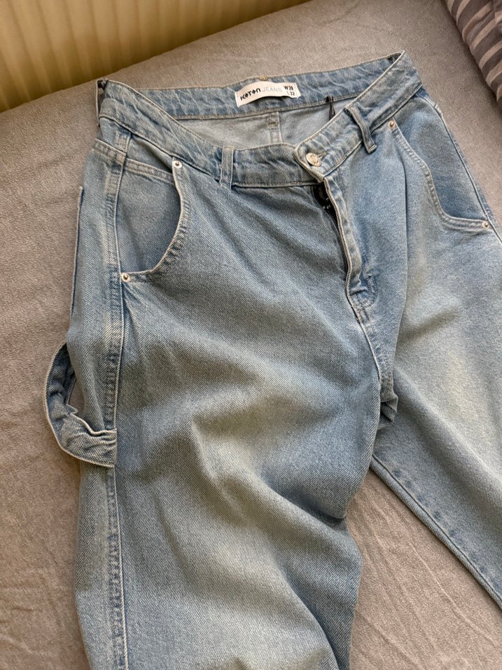 Kadın Mavi Loose  Kot Pantolon - Görsel 4