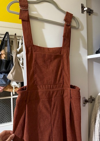 Kahverengi Süet Askılı Bol Kesim Tulum - Görsel 4