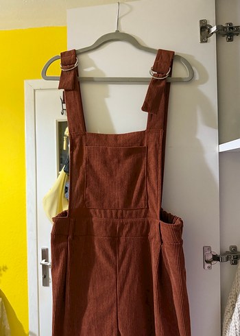 Kahverengi Süet Askılı Bol Kesim Tulum - Görsel 3