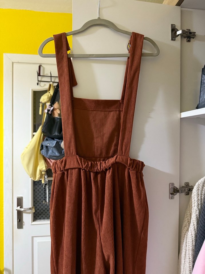 Kahverengi Süet Askılı Bol Kesim Tulum - Görsel 5