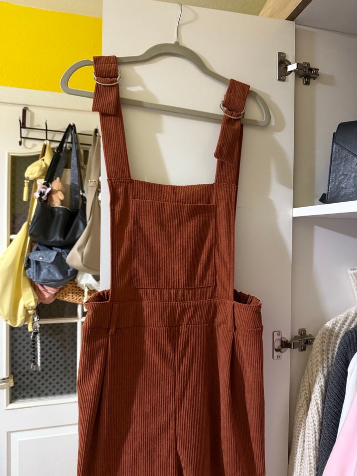 Kahverengi Süet Askılı Bol Kesim Tulum - Görsel 2