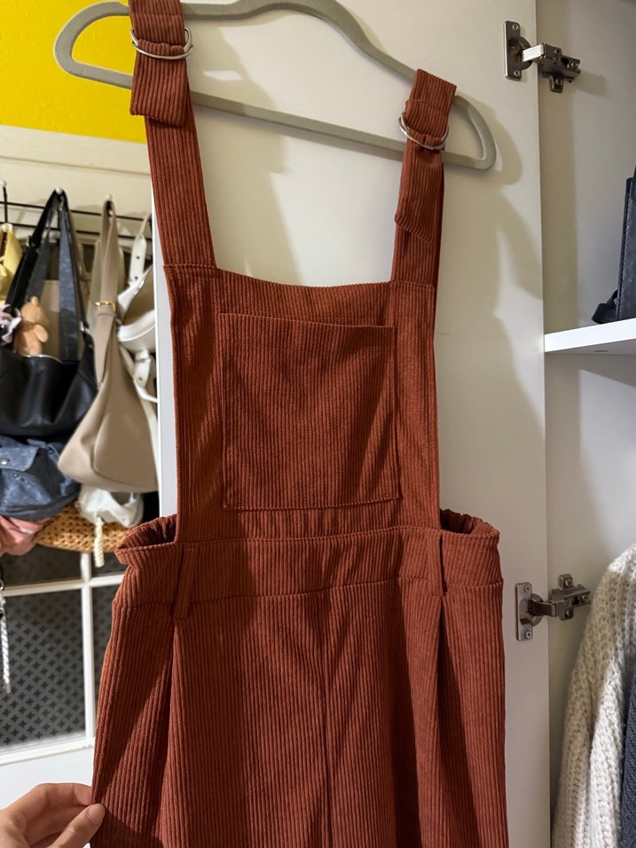 Kahverengi Süet Askılı Bol Kesim Tulum - Görsel 4