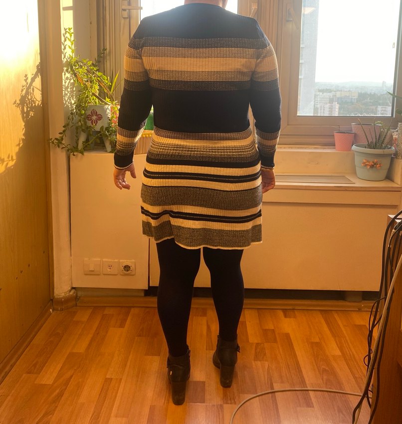 Lacivert  Çizgili Balıkçı Yaka Triko Elbise - Görsel 2