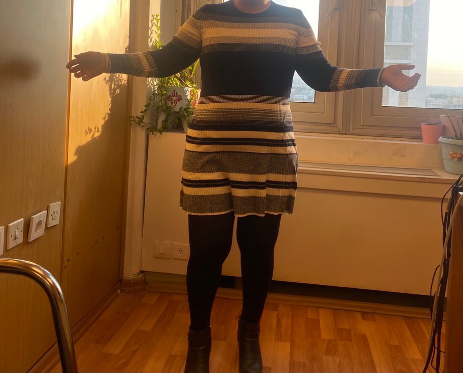 Lacivert  Çizgili Balıkçı Yaka Triko Elbise - Görsel 3