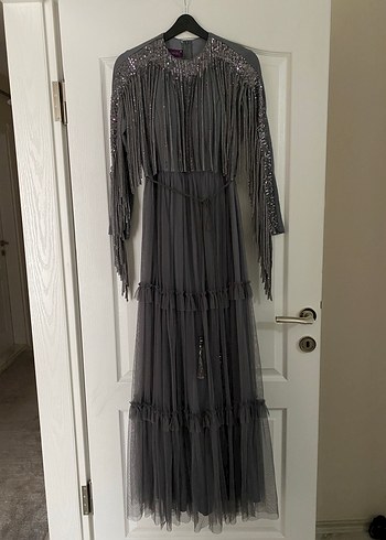 Gri tesettür Abiye Elbise - Görsel 2