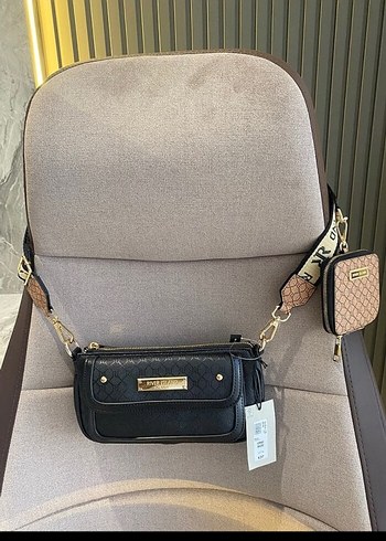 River Island Siyah Deri Desenli Kadın Çapraz Çanta