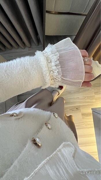 universal Beden Angora incili dantel detaylı hırka