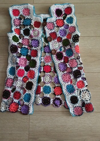 Renkli Puantiyeli Bohem Örgü Yelek - Görsel 6