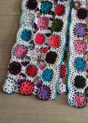 Renkli Puantiyeli Bohem Örgü Yelek - Görsel 2