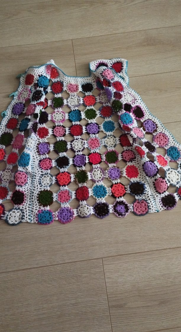 Renkli Puantiyeli Bohem Örgü Yelek - Görsel 4