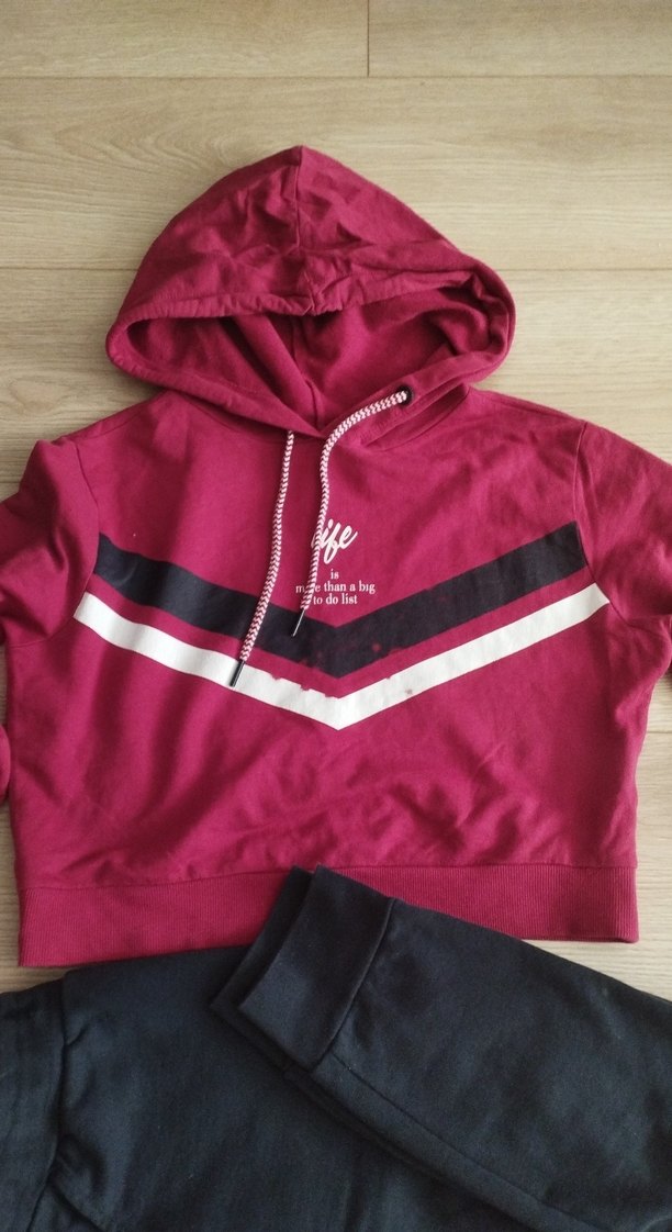 Bordo Kapüşonlu Spor Sweatshirt ve eşofman altı - Görsel 2