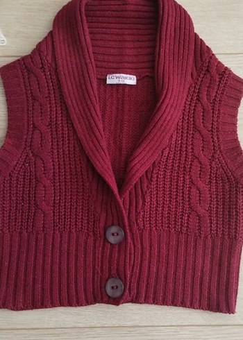 Burgundy Kız Örme Kolsuz Hırka - Görsel 4