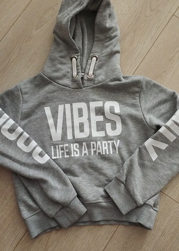 Gri Kapüşonlu  Sweatshirt - Görsel 5