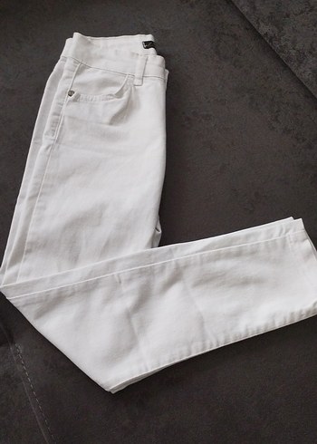 Çocuk Beyaz Pamuk Skinny Pantolon - Görsel 9