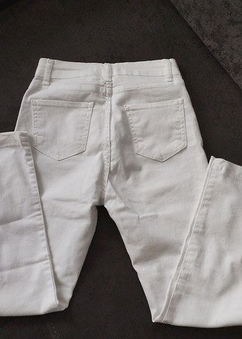 Çocuk Beyaz Pamuk Skinny Pantolon - Görsel 8