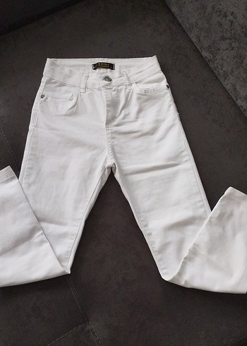 Çocuk Beyaz Pamuk Skinny Pantolon - Görsel 3
